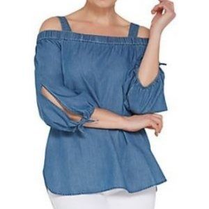 Susan Graver Chambray Off -Shoulder Tunic NEW
